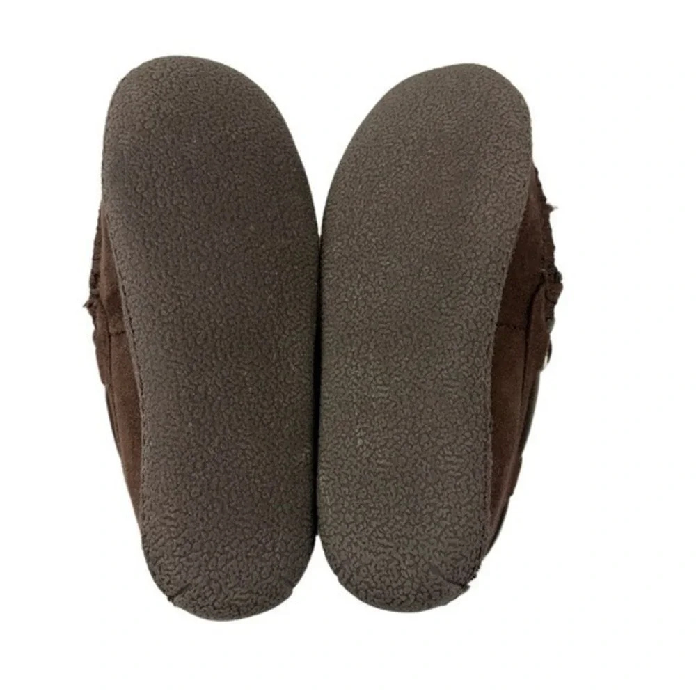 Vineyard Vines Kids 2M Brown Moccasin Slippers Faux Suede Faux Fur Lining
